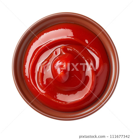 Red tasty ketchup or tomato sauce in brown bowl Red tasty ketchup or tomato sauce in brown bowl 111677342
