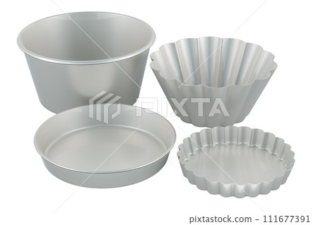 Stainless Steel Kitchen Bakeware Pans, 3D rendering 111677391