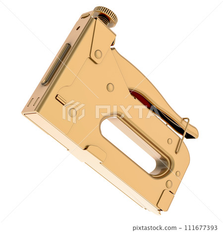 Golden Staple Gun Heavy Duty, 3D rendering Golden Staple Gun Heavy Duty, 3D rendering 111677393