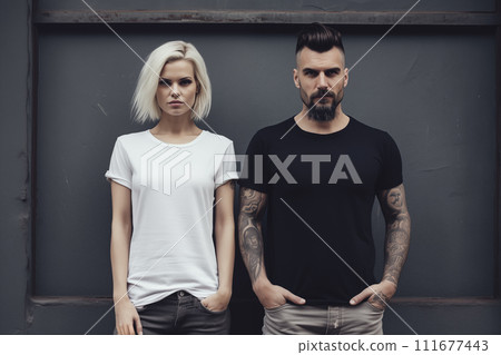 Man and woman wearing blank t-shirt 111677443