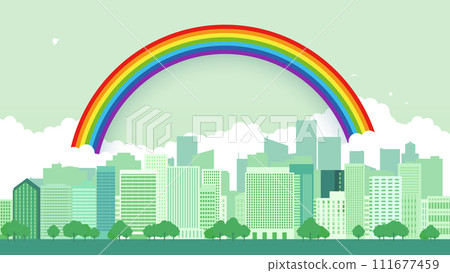 Urban landscape with buildings and blue sky 111677459
