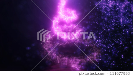 Purple bright glowing festive Christmas New Year tree, Christmas tree made of energy abstract particles background Purple bright glowing festive Christmas New Year tree, Christmas tree made of energy abstract particles background 111677993