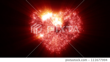 Abstract red love heart made of small bright glowing particles of energy festive background for Valentine's day Abstract red love heart made of small bright glowing particles of energy festive background for Valentine's day 111677994