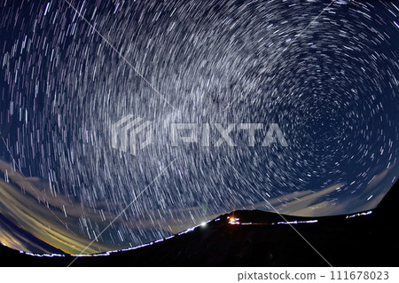 Night view of Mt. Fuji and starry sky seen from Mt. Hoei Night view of Mt. Fuji and starry sky seen from Mt. Hoei 111678023