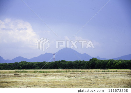 Landscape high mountains in dense fog tops of mountains in clouds North Caucasus Elbrus 111678268