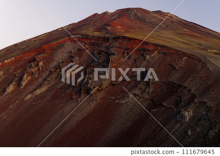 The summit of Mt. Fuji and the Hoei crater at dawn seen from Mt. Hoei The summit of Mt. Fuji and the Hoei crater at dawn seen from Mt. Hoei 111679645