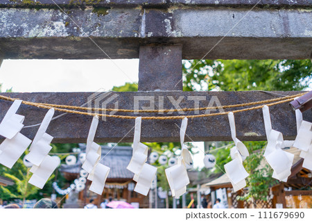 Saitama Prefecture, Kawagoe Kumano Shrine torii gate and paper tape Saitama Prefecture, Kawagoe Kumano Shrine torii gate and paper tape 111679690