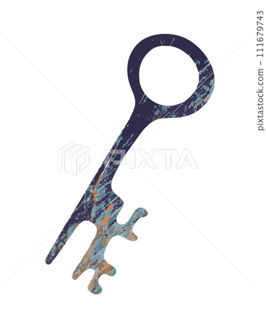 Old rusty key, grunge texture, isolated on white background. 111679743