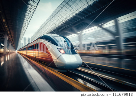 Modern high speed train in futuristic train station 111679918