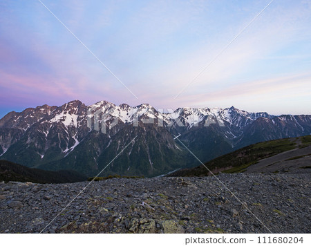 Mt. Yarigatake from the Hotaka Mountain Range on a June morning 111680204