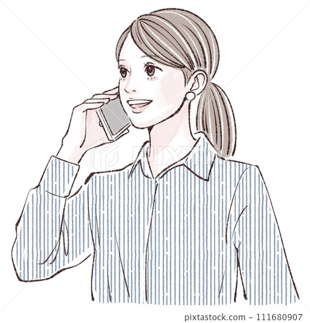 拿著智能手機的女人插畫素材 111680907