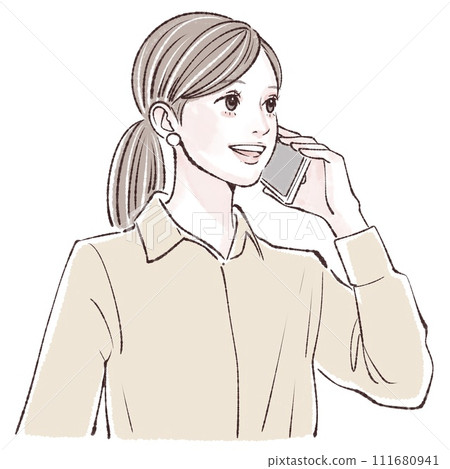 Illustration material of a woman holding a smartphone Illustration material of a woman holding a smartphone 111680941