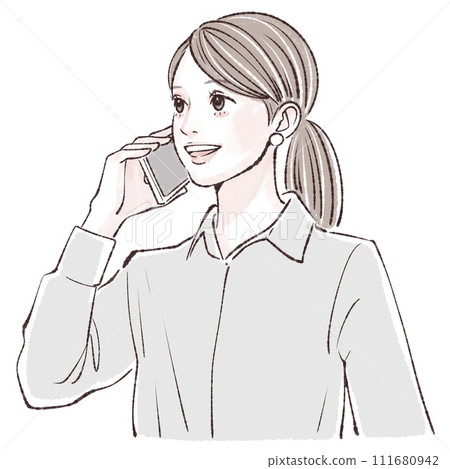 拿著智能手機的女人插畫素材 111680942