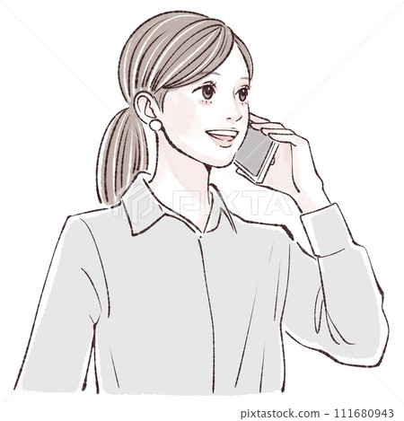 拿著智能手機的女人插畫素材 111680943