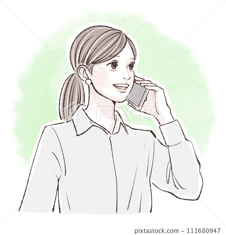 拿著智能手機的女人插畫素材 111680947