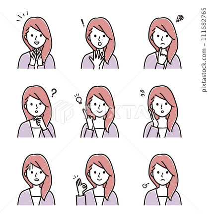 Young woman's facial expression set B 111682765