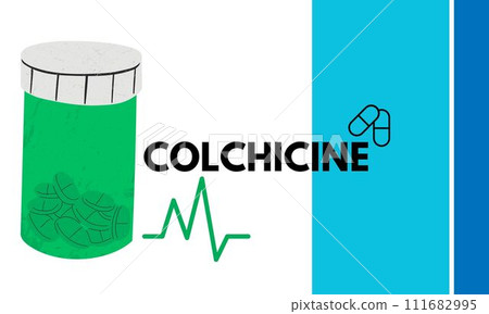 Colchicine tablet close up of medication used to treat gout and Behcet disease, pericarditis, familial mediterranean fever Colchicine tablet close up of medication used to treat gout and Behcet disease, pericarditis, familial mediterranean fever 111682995