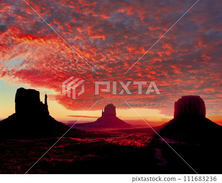 Beautiful sunset view of Monument Valley Beautiful sunset view of Monument Valley 111683236