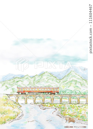 色鉛筆畫舊國鐵 Shihoro 線 Taushubetsu 河大橋垂直 111684467