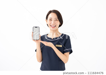 Female uniform esthetician hand held 111684476
