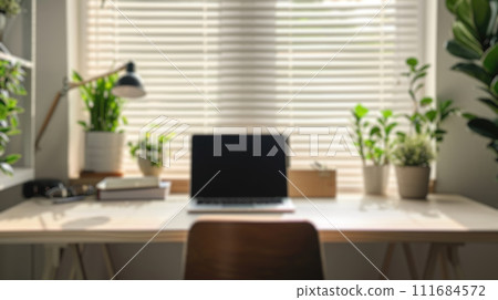 Blurred Home Office with Greenery. Resplendent. Blurred Home Office with Greenery. Resplendent. 111684572