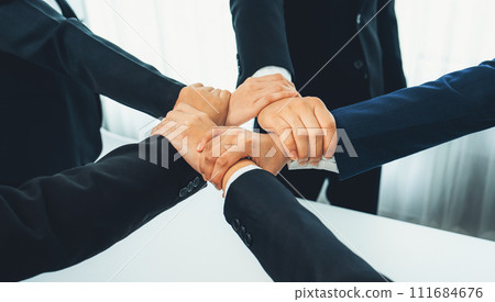 Office worker team stacking hand together symbolize successful teamwork. Shrewd 111684676