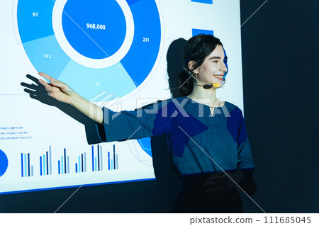 使用投影機進行演示的外國女士 111685045