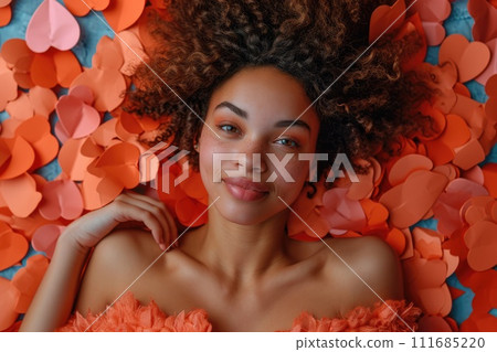 AI-generated content. Woman and her hearts of love Pragma 111685220