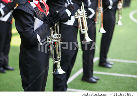 Student brass band prepare to prefrom musical in school Student brass band prepare to prefrom musical in school 111685693