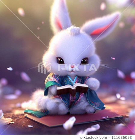 stuffed rabbit reading - Stock Illustration [111686058] - PIXTA