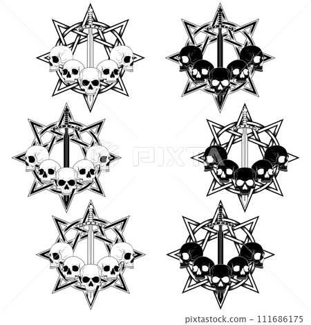 evil skull and intertwined pentagram evil skull and intertwined pentagram 111686175