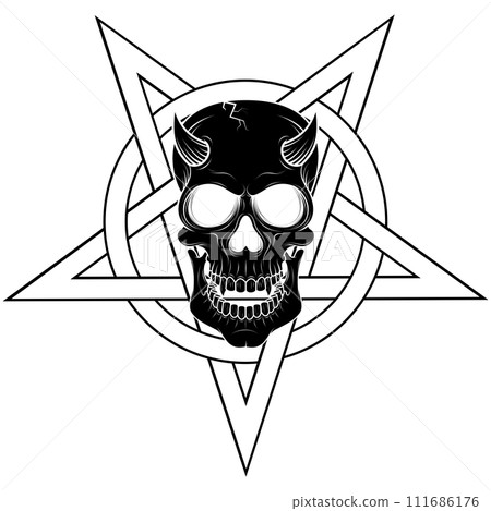 evil skull and intertwined pentagram evil skull and intertwined pentagram 111686176