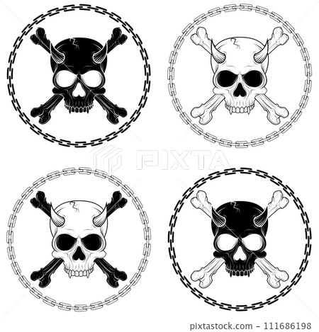 Bone skull surrounded by chains 111686198