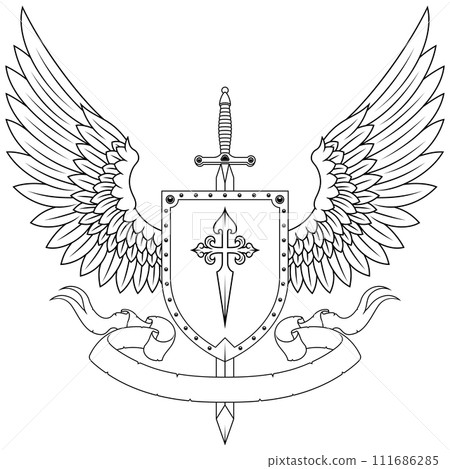 Heraldic shield with wings Heraldic shield with wings 111686285