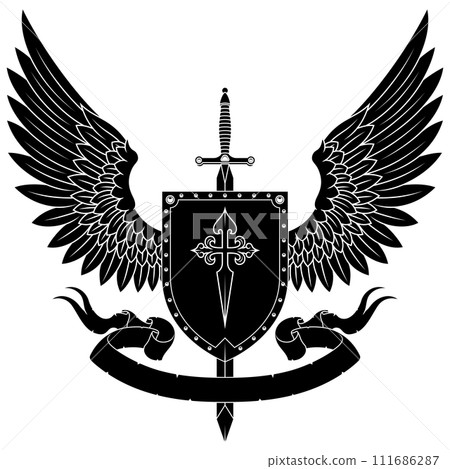 Heraldic shield with wings 111686287