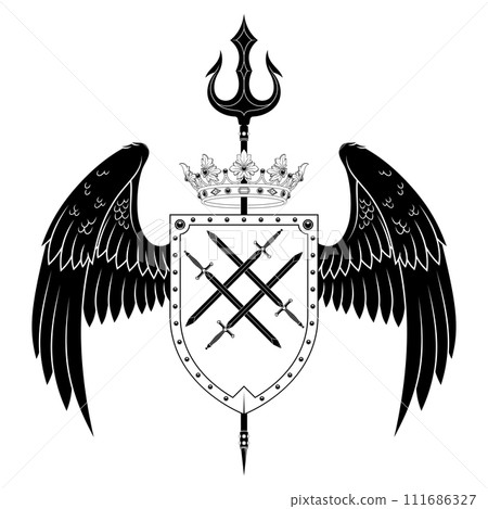 Heraldic shield with wings Heraldic shield with wings 111686327