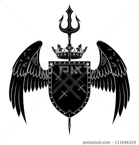 Heraldic shield with wings 111686329