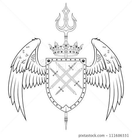 Heraldic shield with wings Heraldic shield with wings 111686331