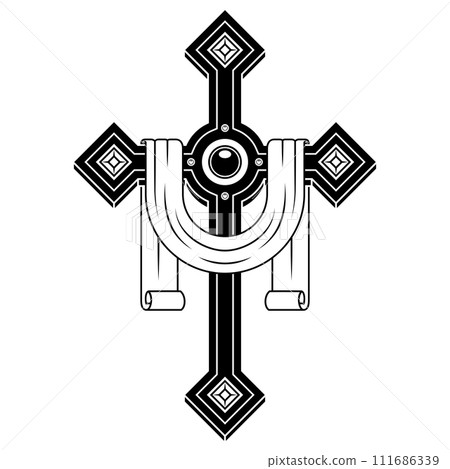 Christian cross surrounded by ribbon Christian cross surrounded by ribbon 111686339