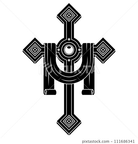 Christian cross surrounded by ribbon Christian cross surrounded by ribbon 111686341