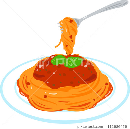 用叉子提起番茄醬義大利麵 111686456