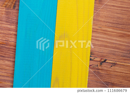 colorfully painted wooden boards 111686679