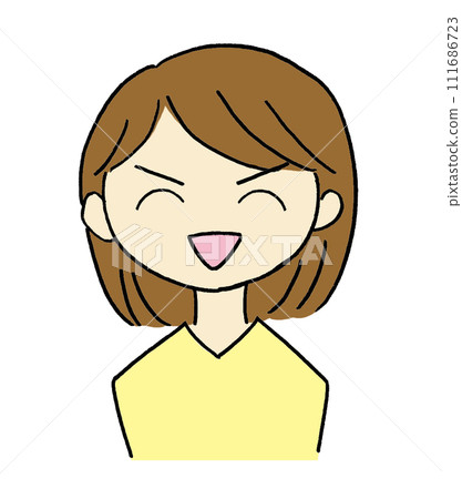 一個女人帶著樂觀表情微笑的插圖 一個女人帶著樂觀表情微笑的插圖 111686723