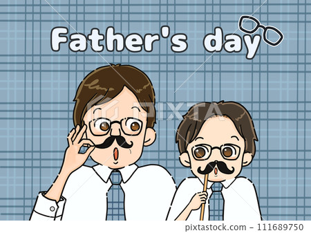 A father and son with beards and glasses are standing side by side. Children imitate their fathers. 111689750