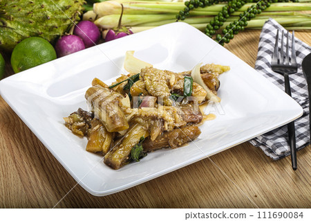 Roasted Thai eggplant with onion Roasted Thai eggplant with onion 111690084
