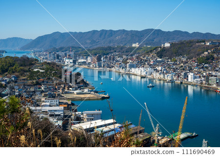 Beautiful Onomichi Channel seen from Mukojima in Onomichi City, Hiroshima Prefecture, Japan Beautiful Onomichi Channel seen from Mukojima in Onomichi City, Hiroshima Prefecture, Japan 111690469
