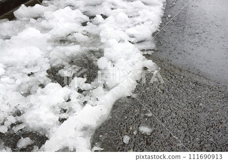 Road snow that has begun to melt Road snow that has begun to melt 111690913
