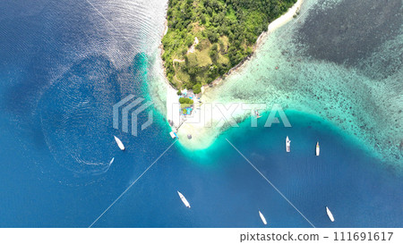 Aerial view of the spectacular view from Kelor Island in Komodo National Park, Indonesia 006 111691617
