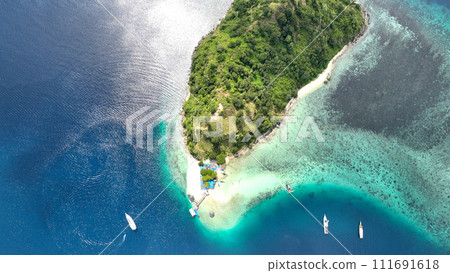 Aerial view of the spectacular view from Kelor Island in Komodo National Park, Indonesia 007 111691618