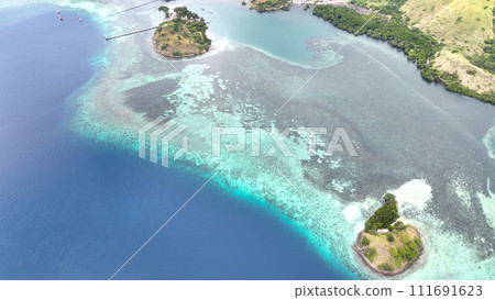 Aerial view of the spectacular view from Kelor Island in Komodo National Park, Indonesia 012 111691623